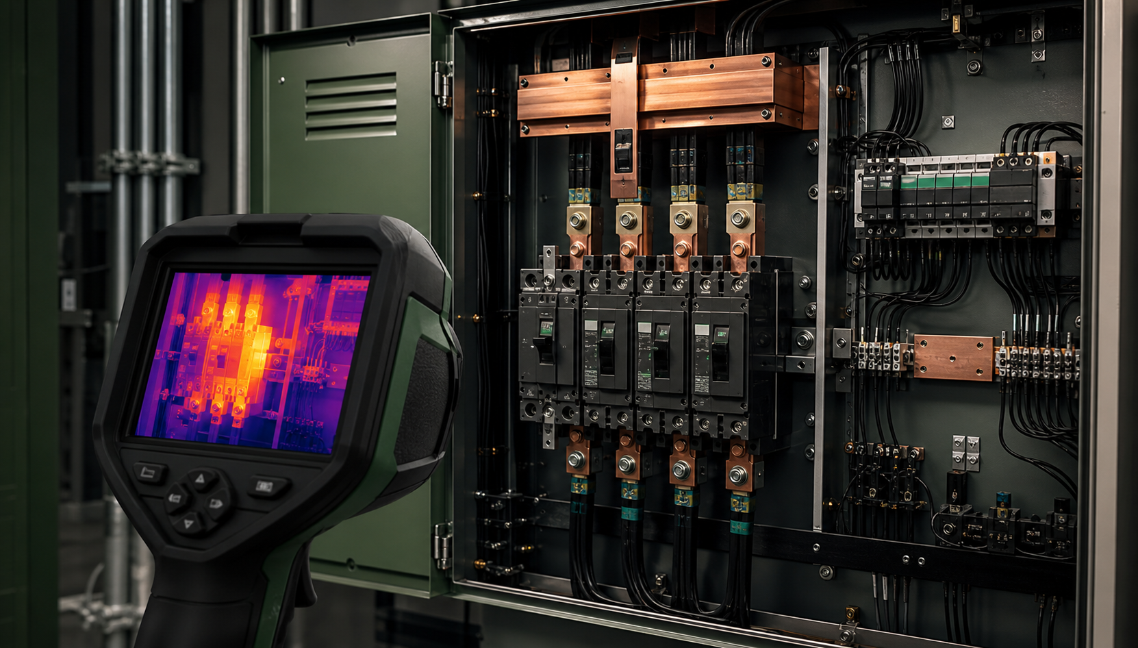 Infrared thermography inspection of electrical equipment and terminations.